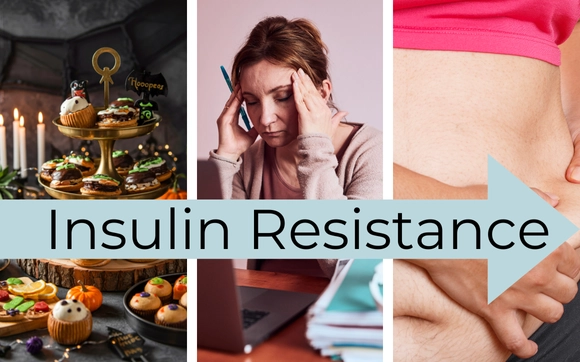 Diagram showing how post-holiday habits lead to insulin resistance and high blood pressure